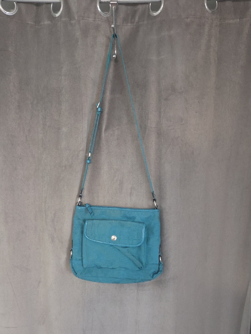 Coach Teal Blue Crossbody Bag with Front Snap Pocket
